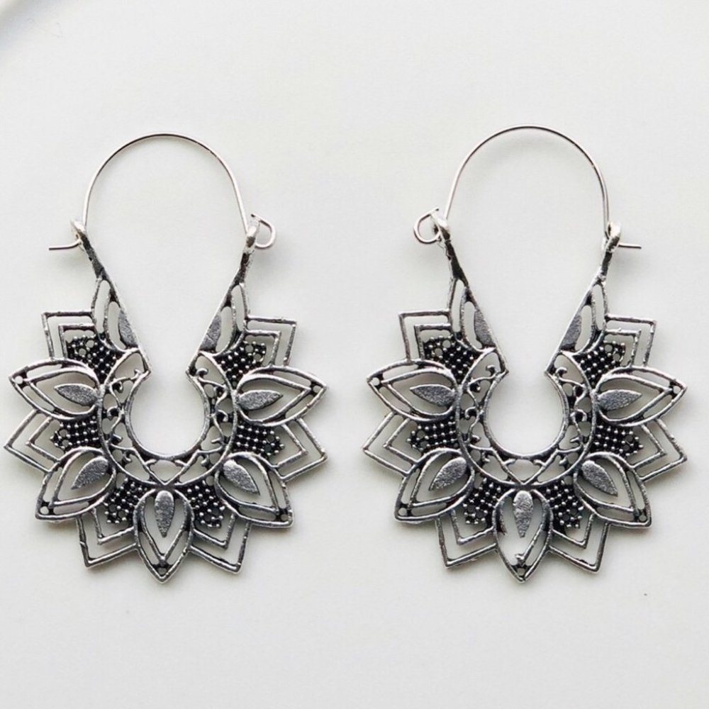 Earrings Statement Flower Gypsy Boho Brincos NWT